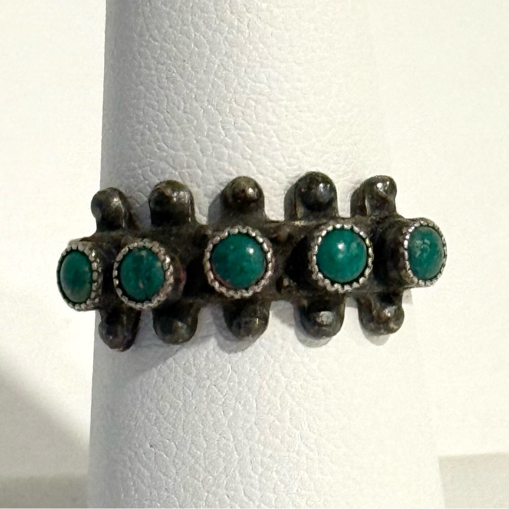 SIZE 6.75 Vintage Sterling Silver & Turquoise Southwestern Native American Ring